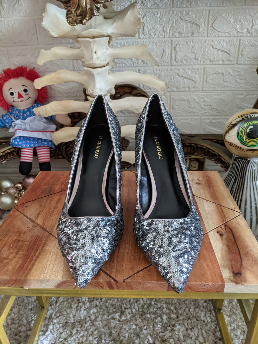 Le Chateau Silver Sequin Pointed-Toe Pumps